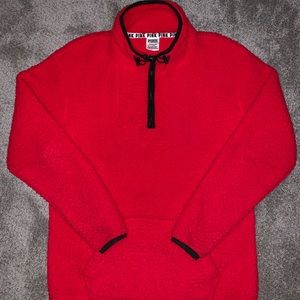 VS PINK Red Sherpa Quarter Zip Jacket